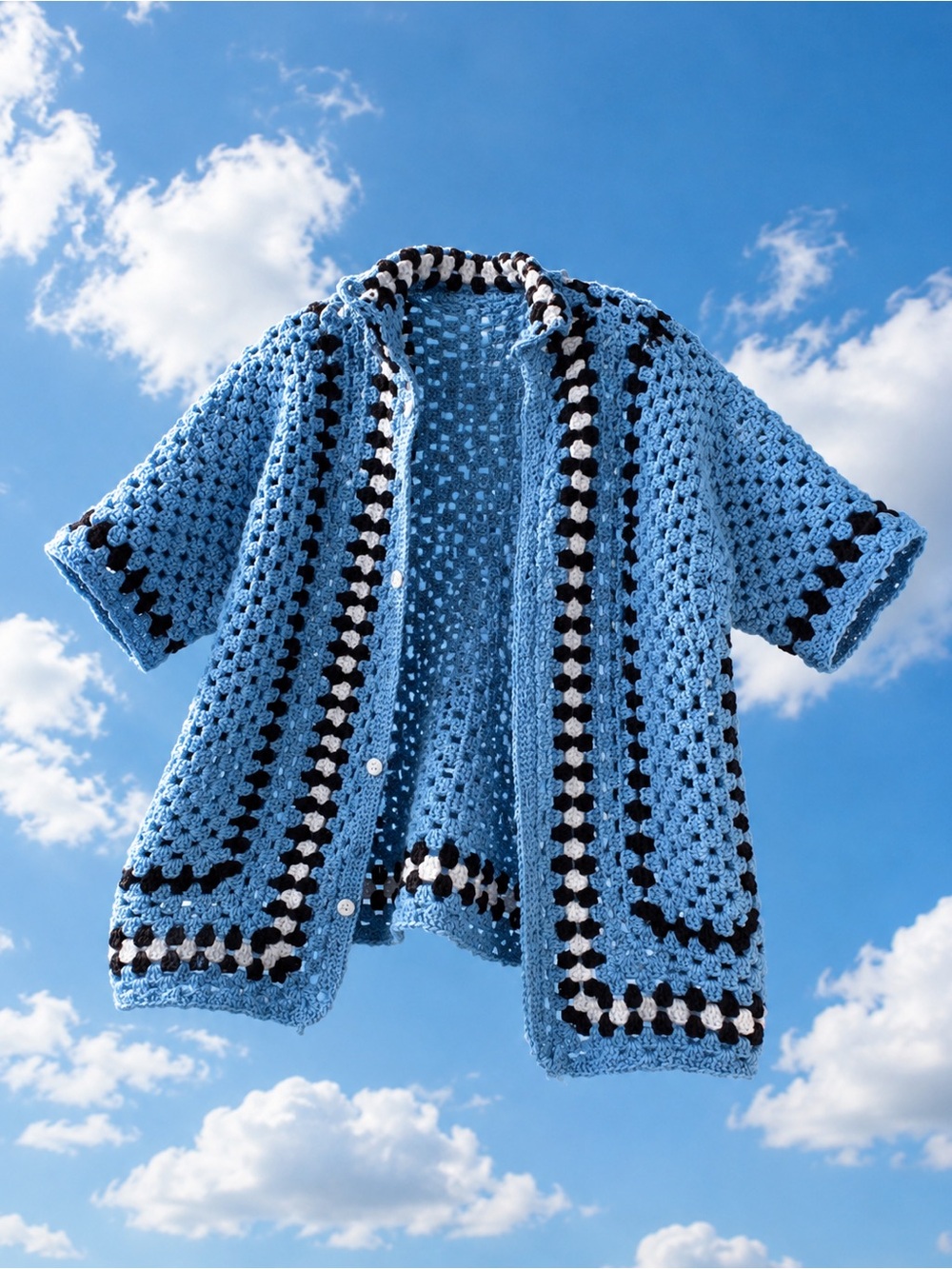Light Blue Crochet Open-Front Women's Sweater